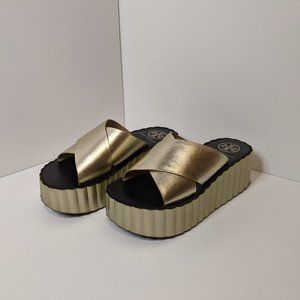 Tory Burch Scallop Platform Slide Sandals Metallic Gold Sandals Slide on